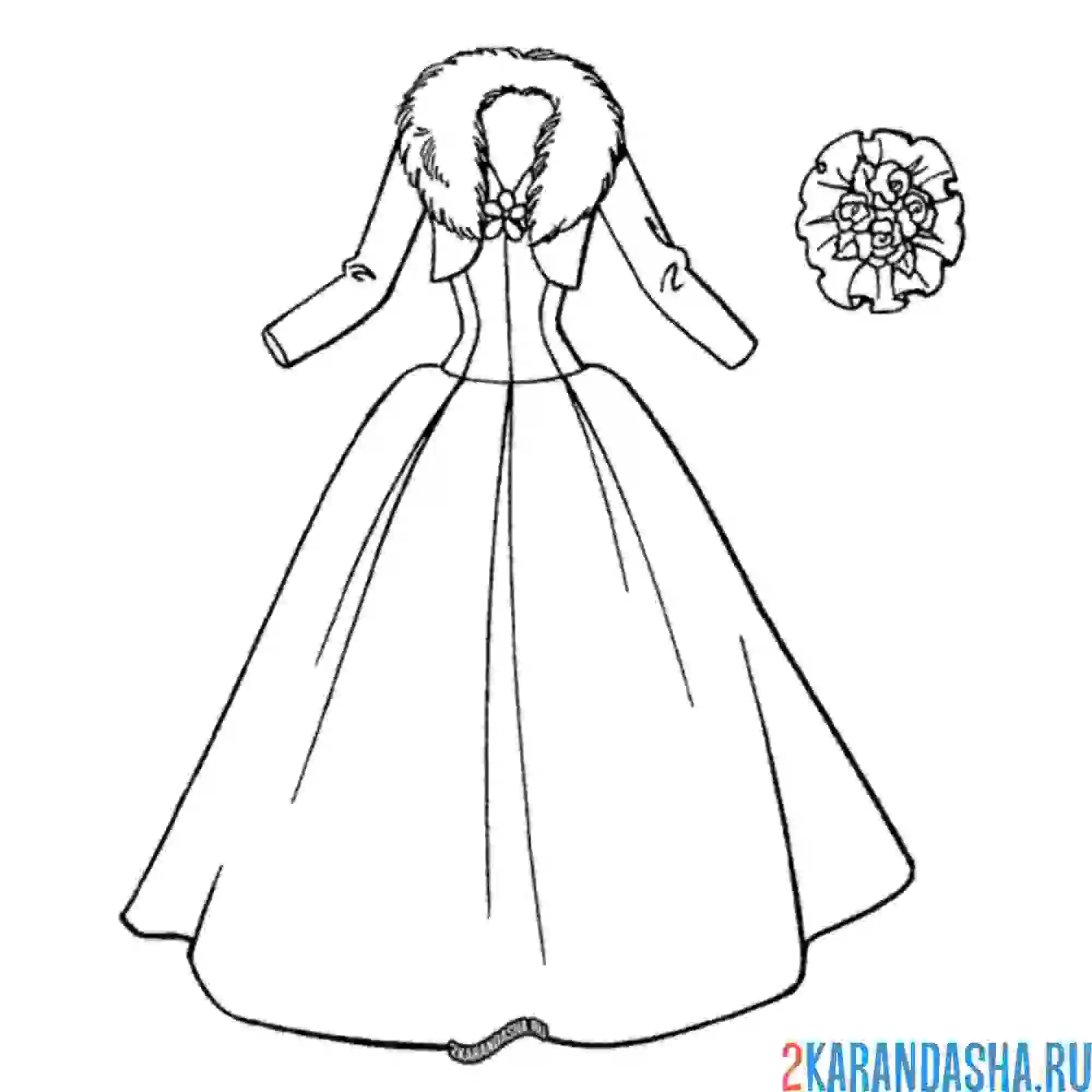 Раскраска свадебное зимнее платье