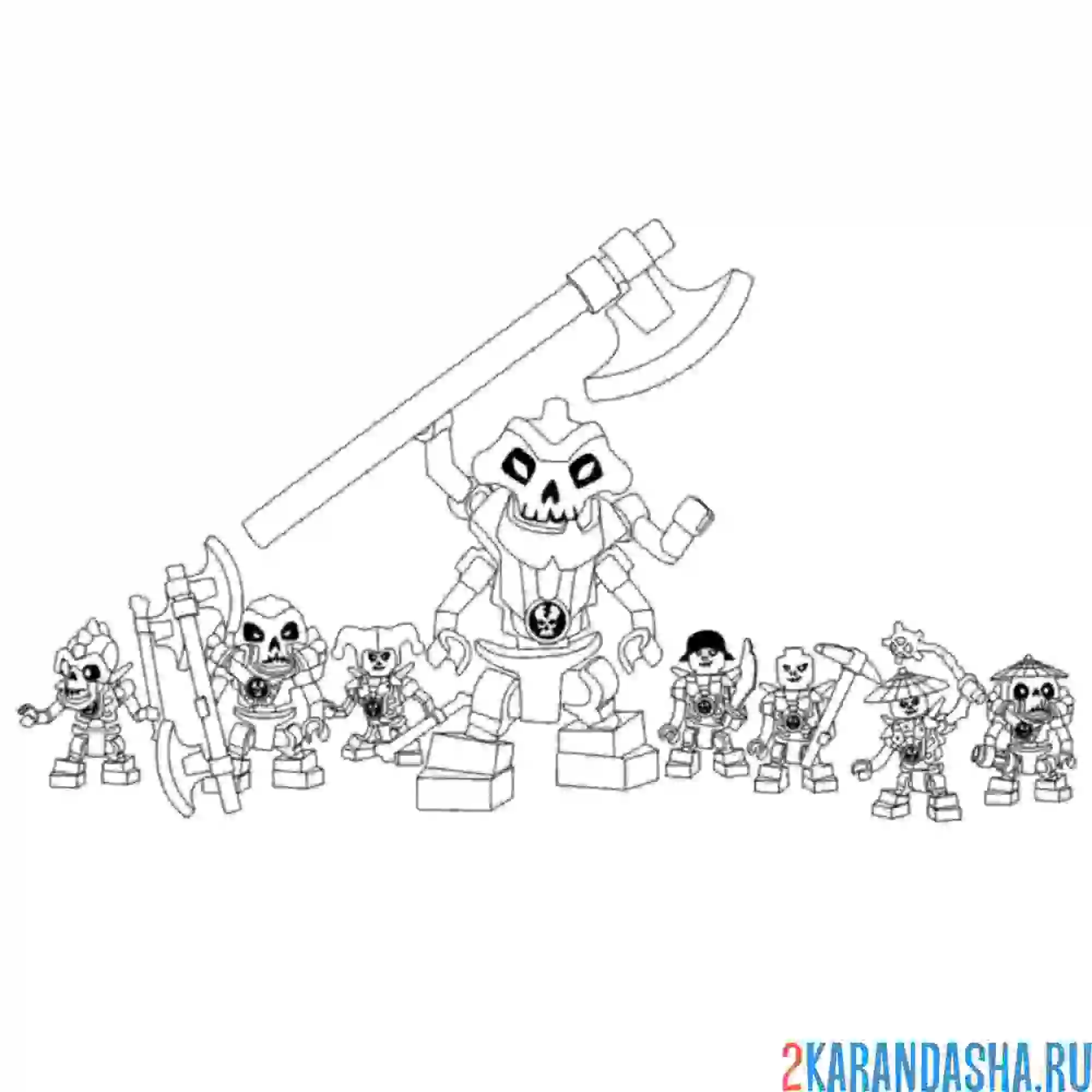 Раскраска толпа скелетов