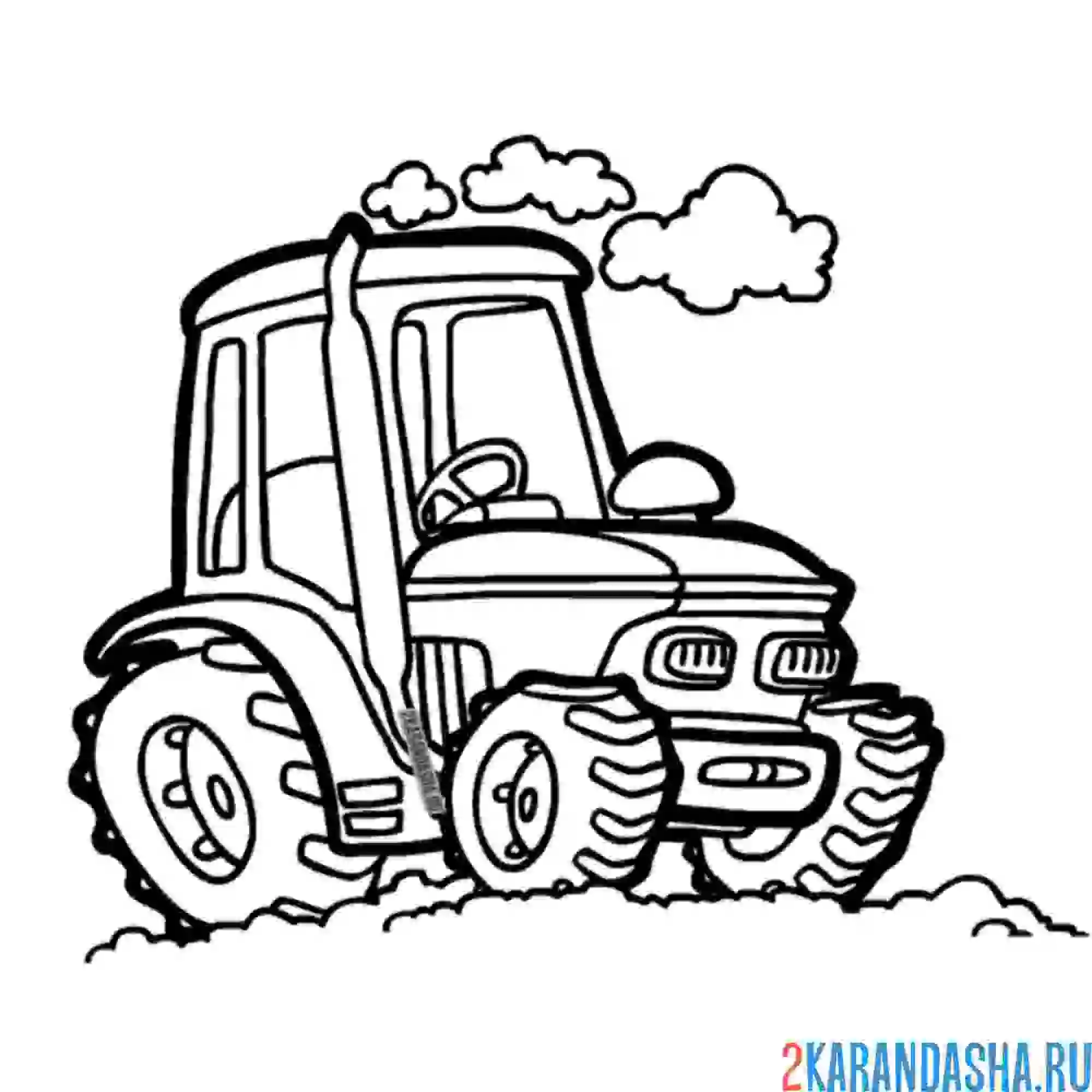 Раскраска трактор на поле