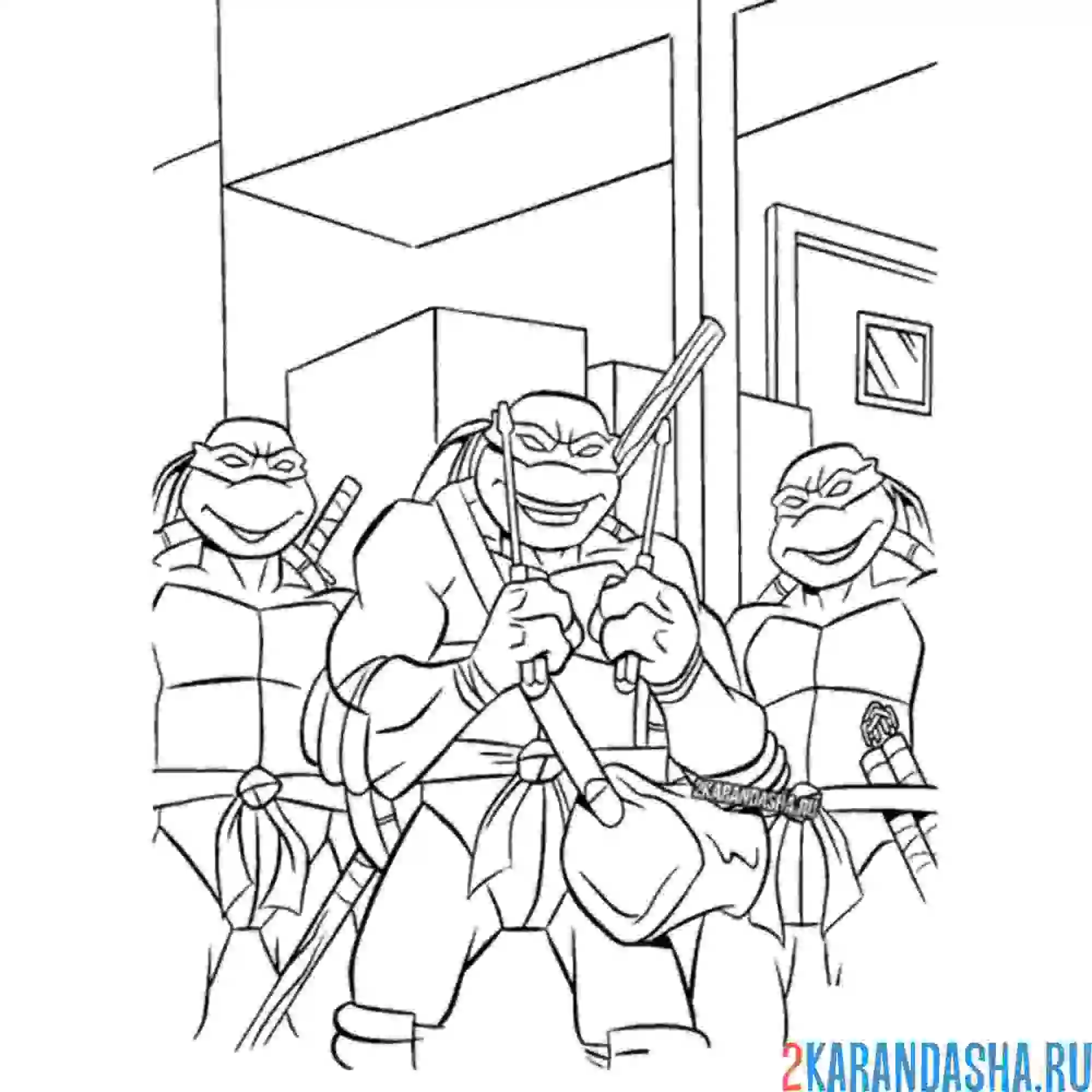 Раскраска три черепашки-ниндзя