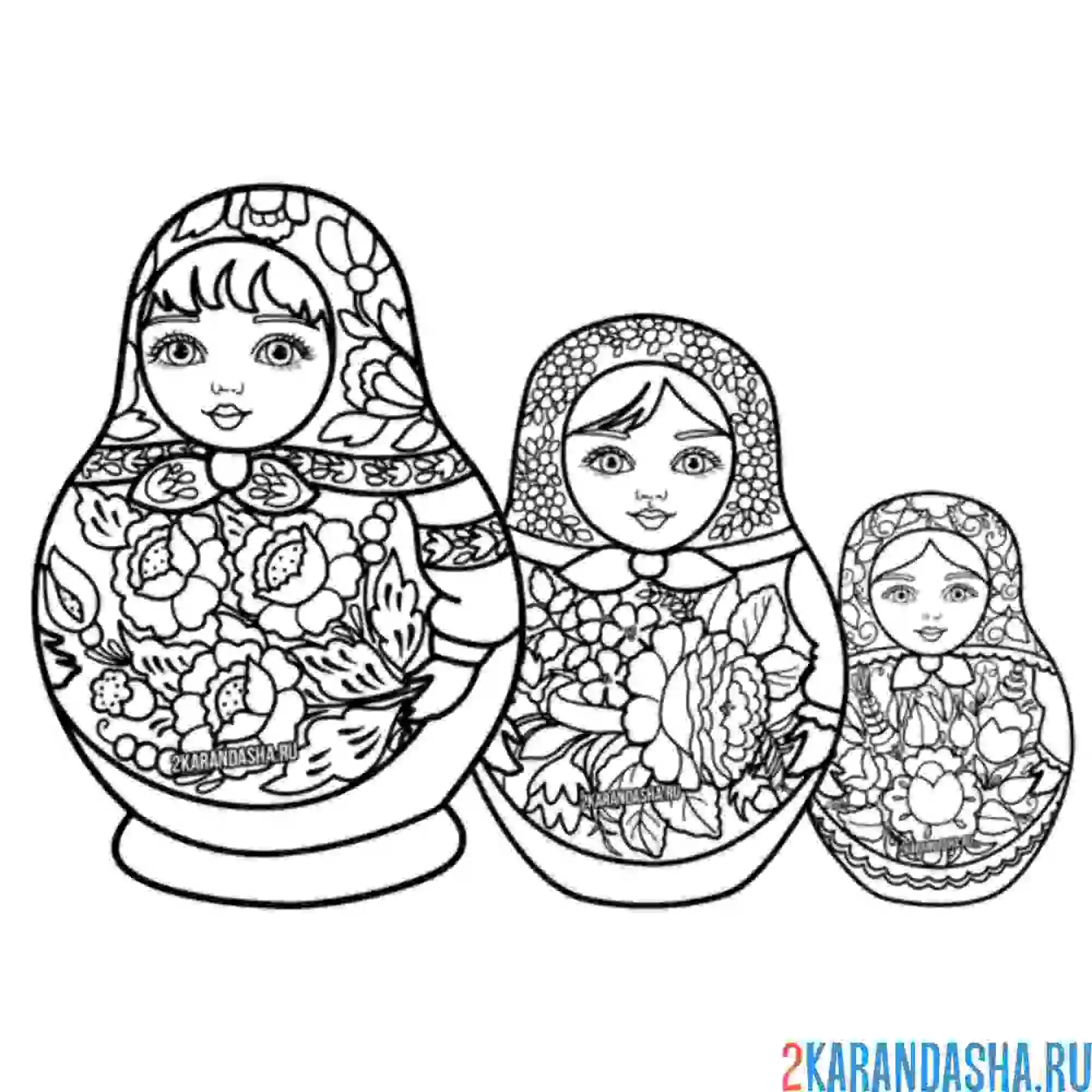 Раскраска три матрешки