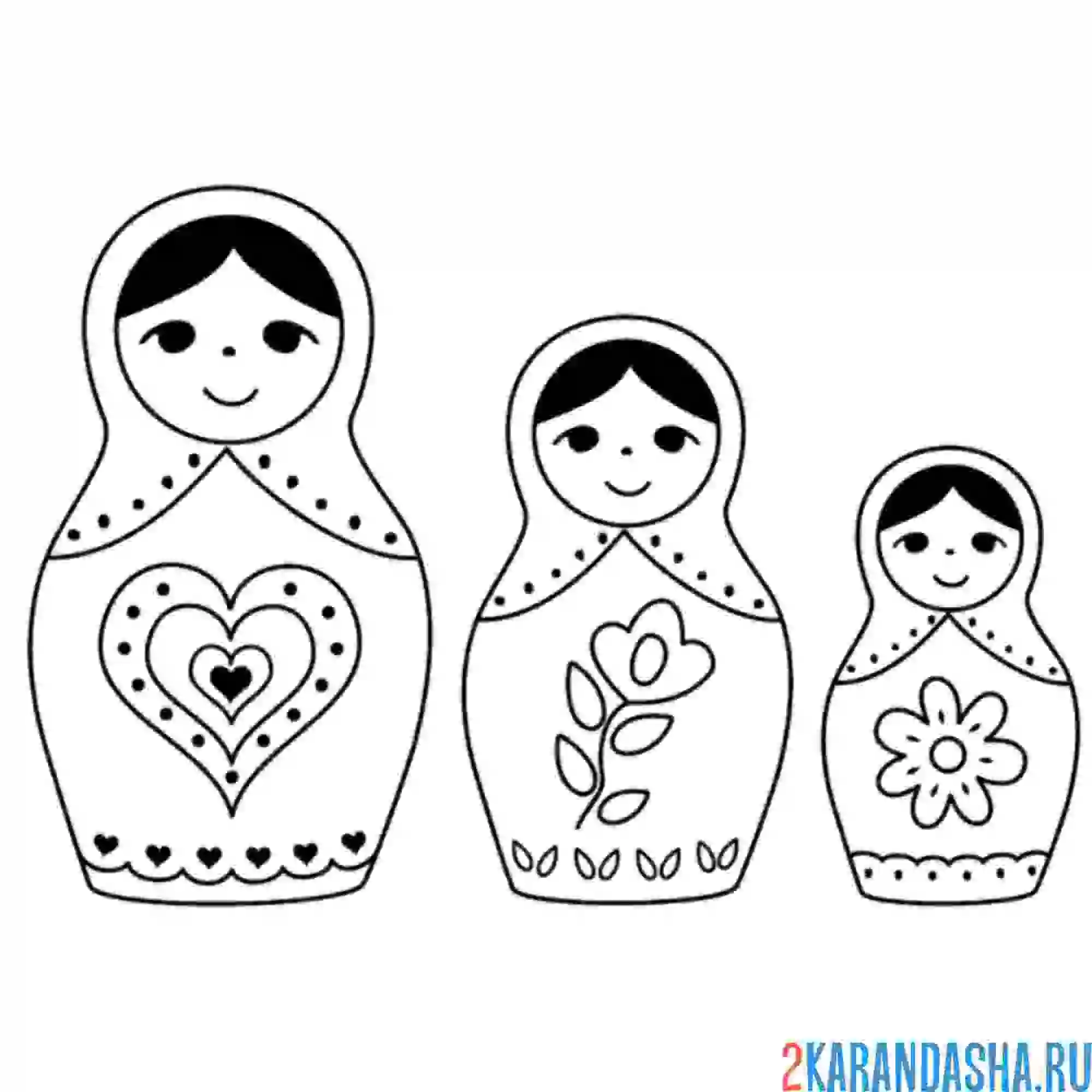 Раскраска три матрешки куколки