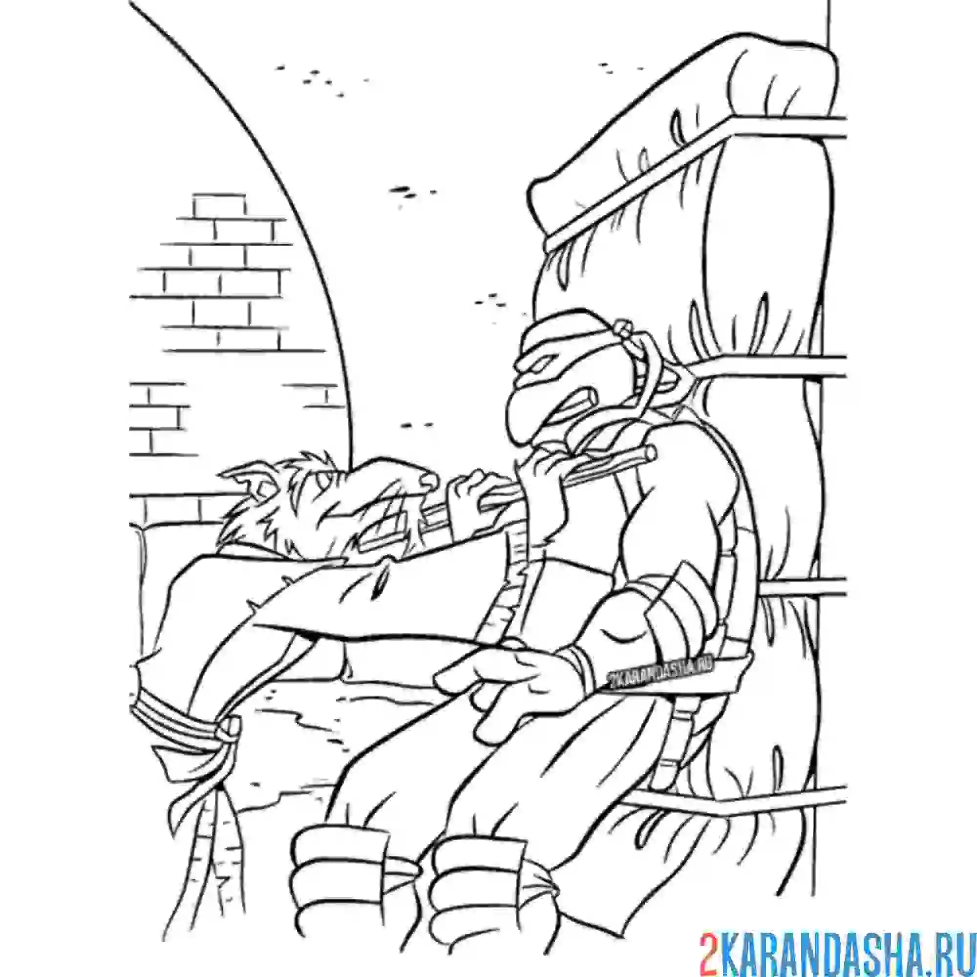 Раскраска учитель сплинтер учит защищаться