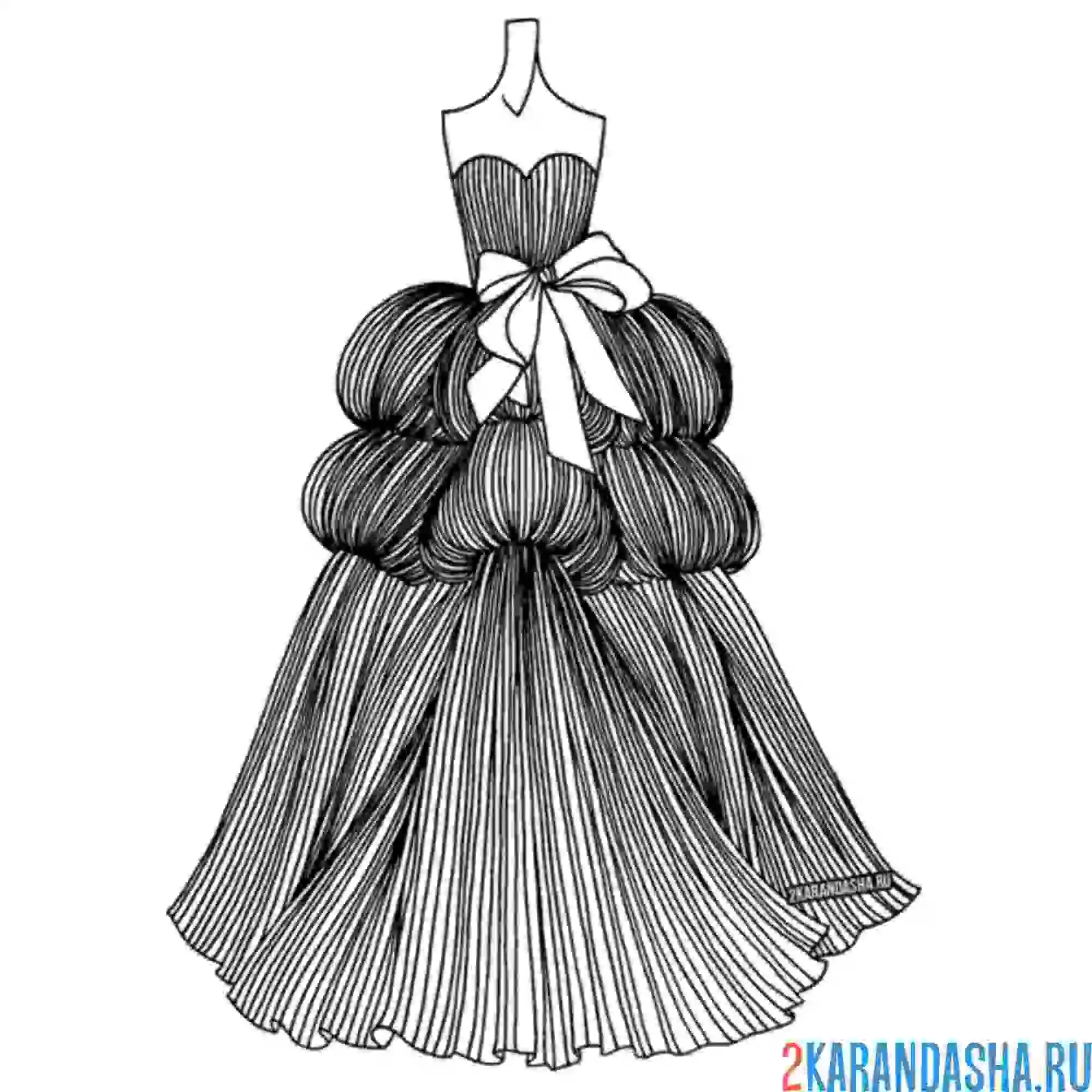 Раскраска вечернее платье с бантом