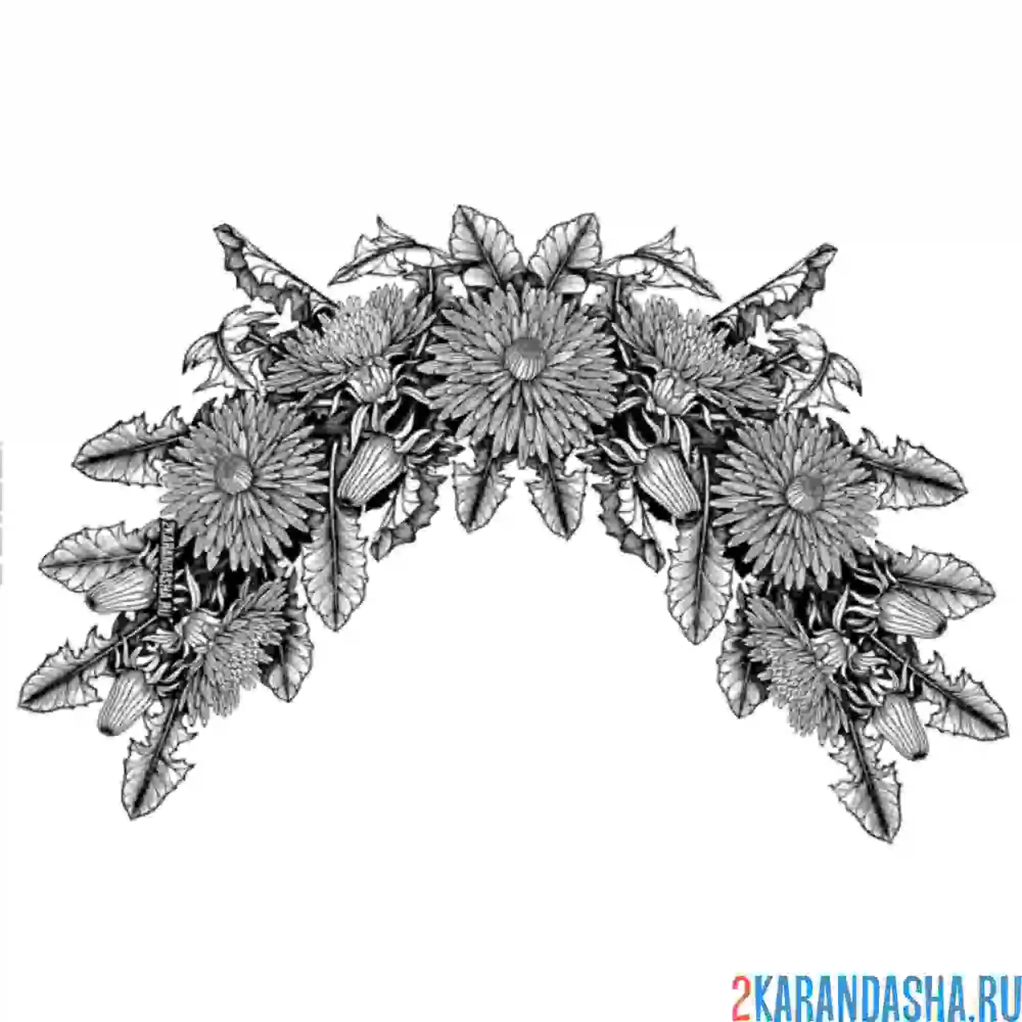 Раскраска венок из одуванчиков