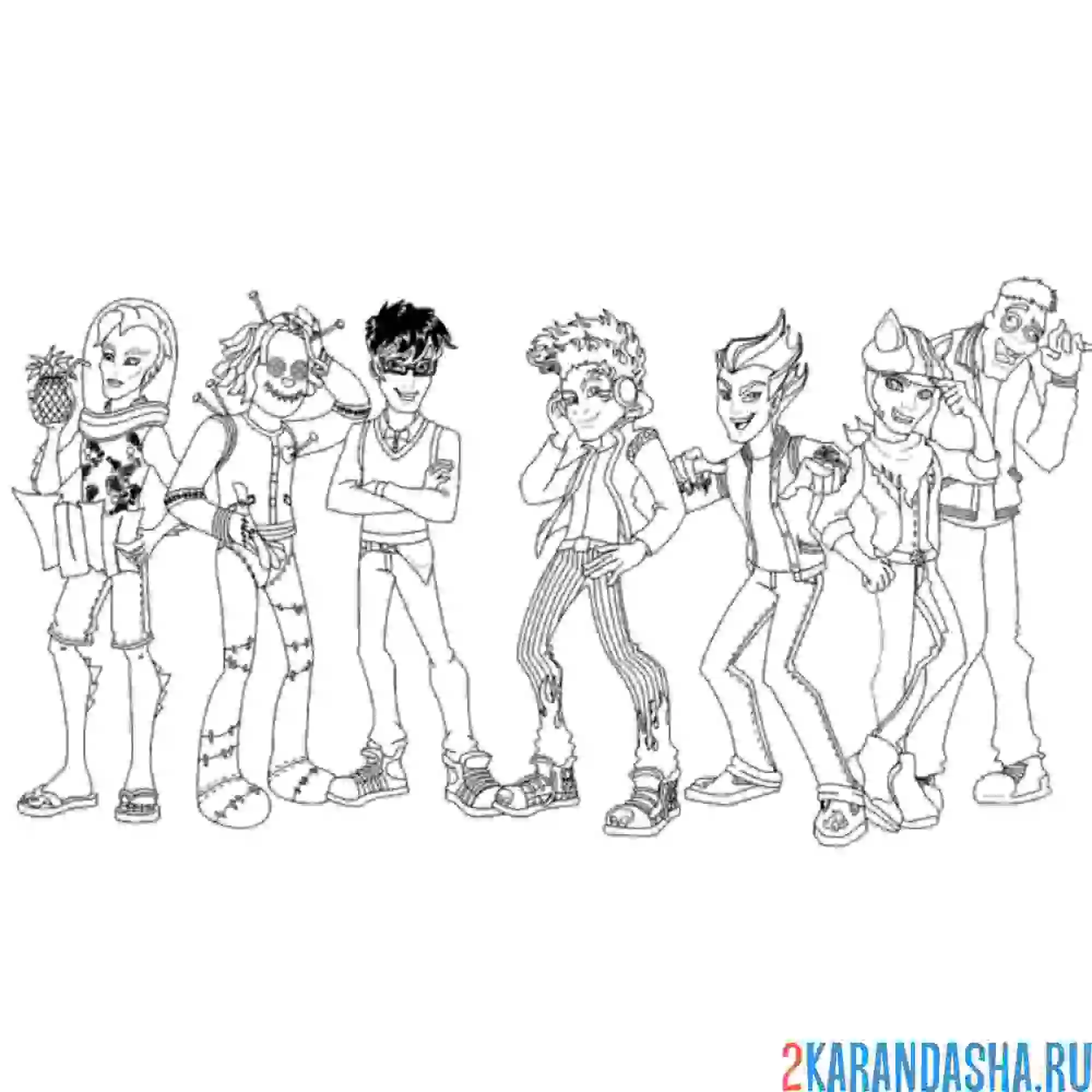 Раскраска монстр хай все парни