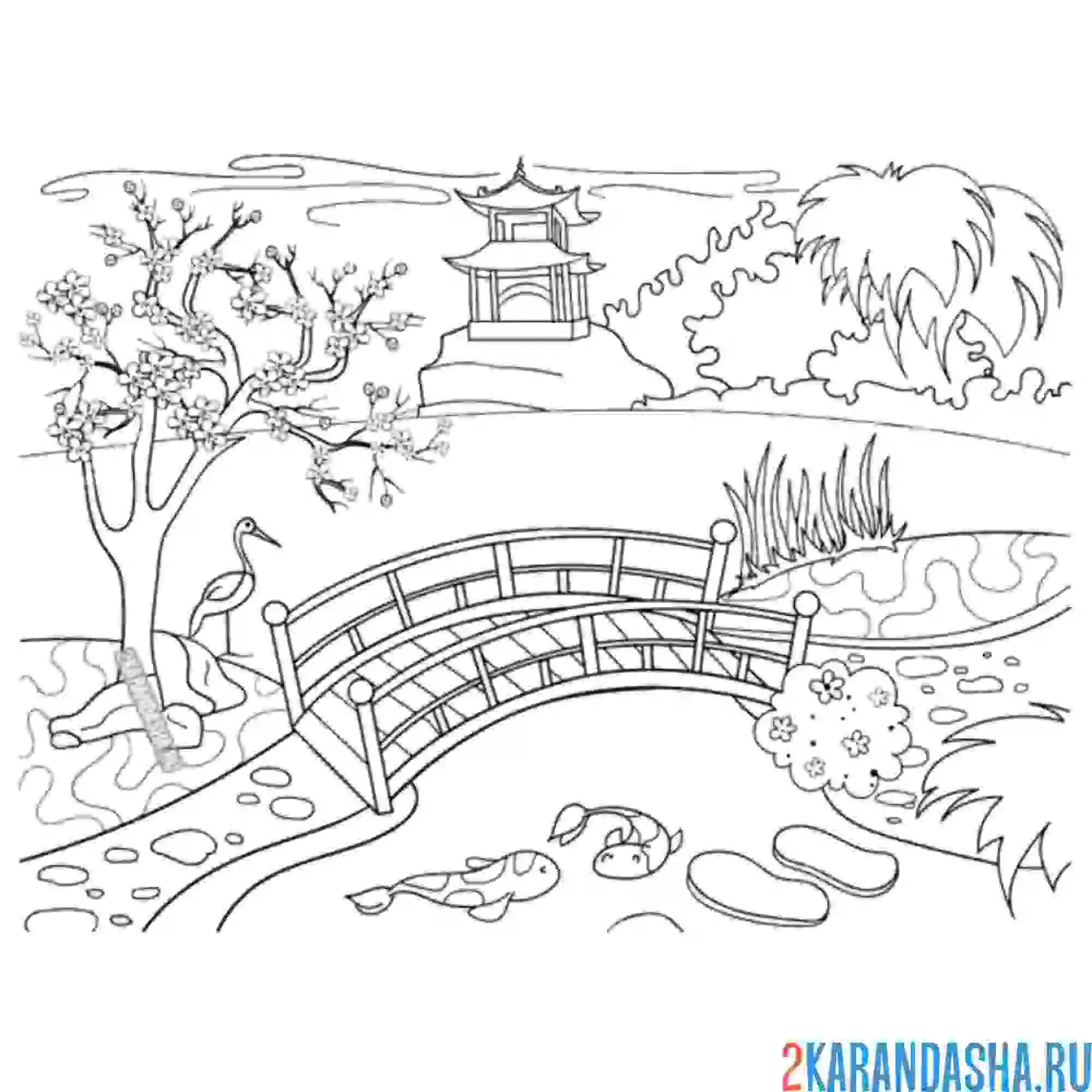 Раскраска японский лес