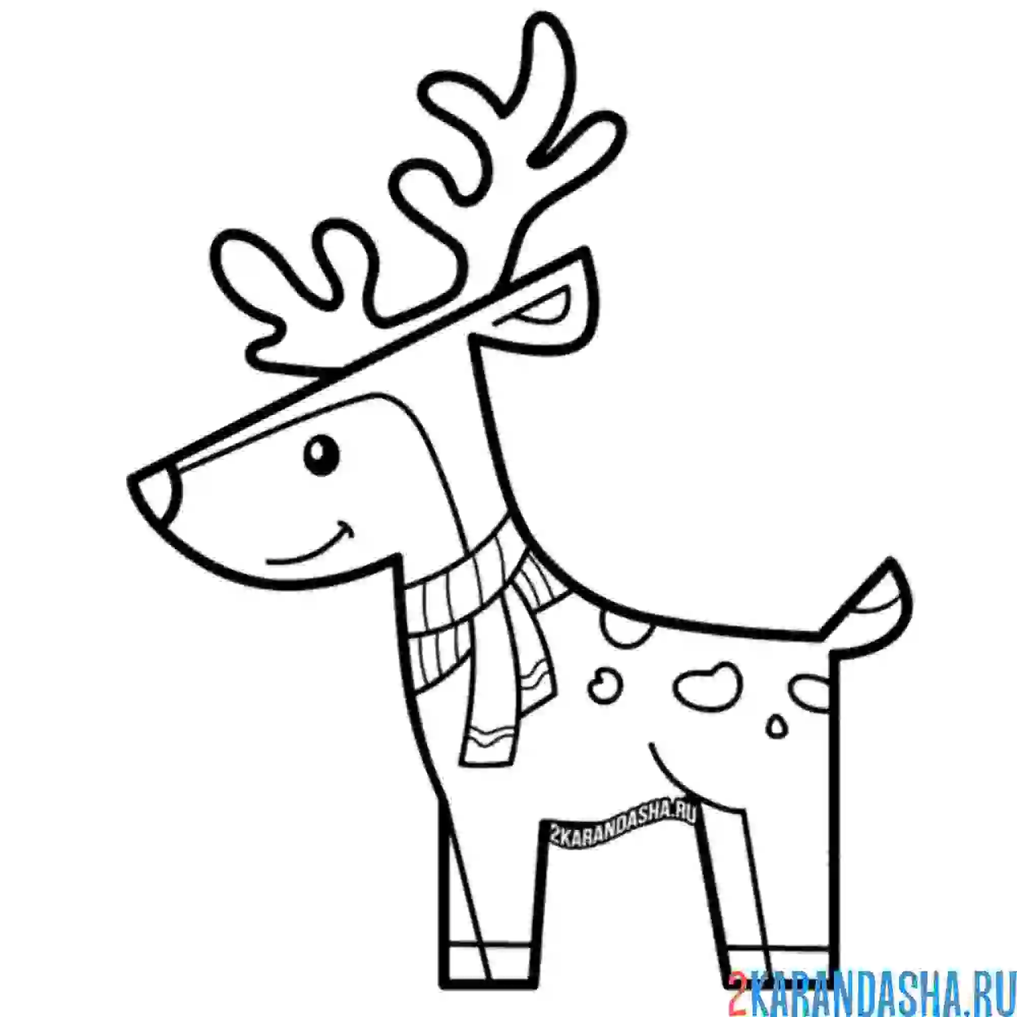 Раскраска забавный рождественский новогодний олень