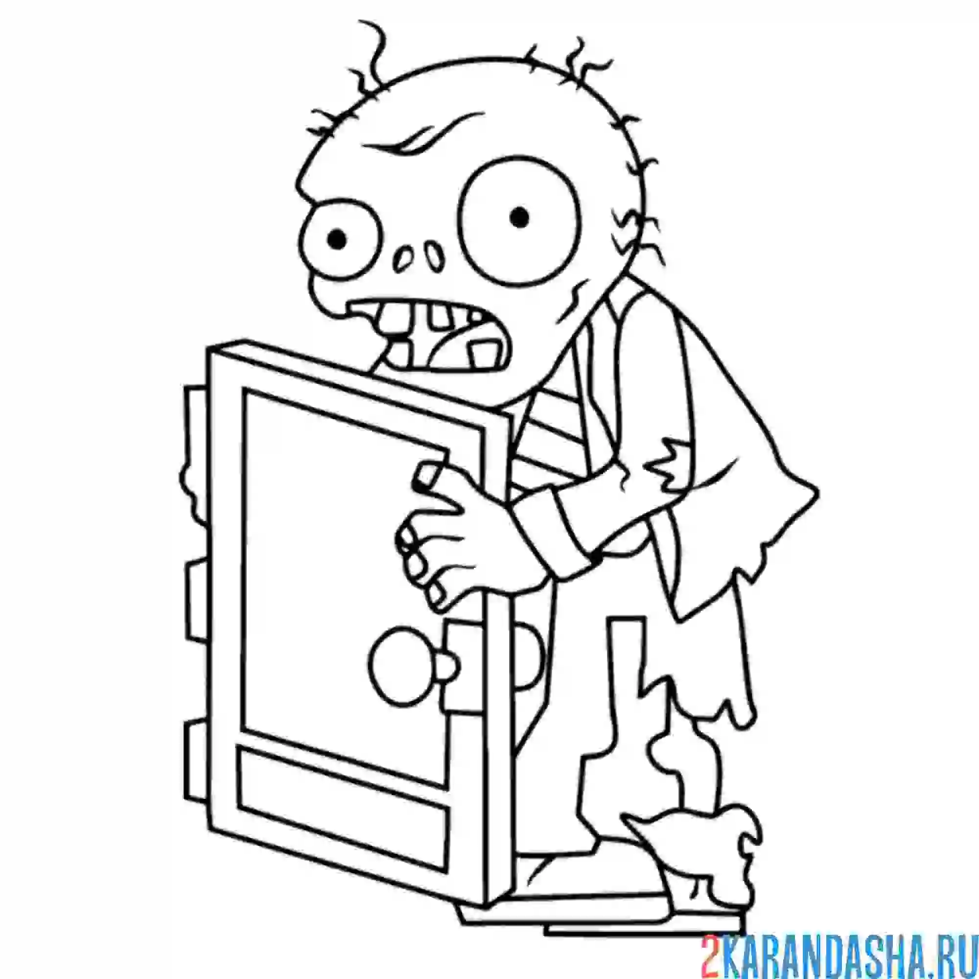 Раскраска зомби с дверью