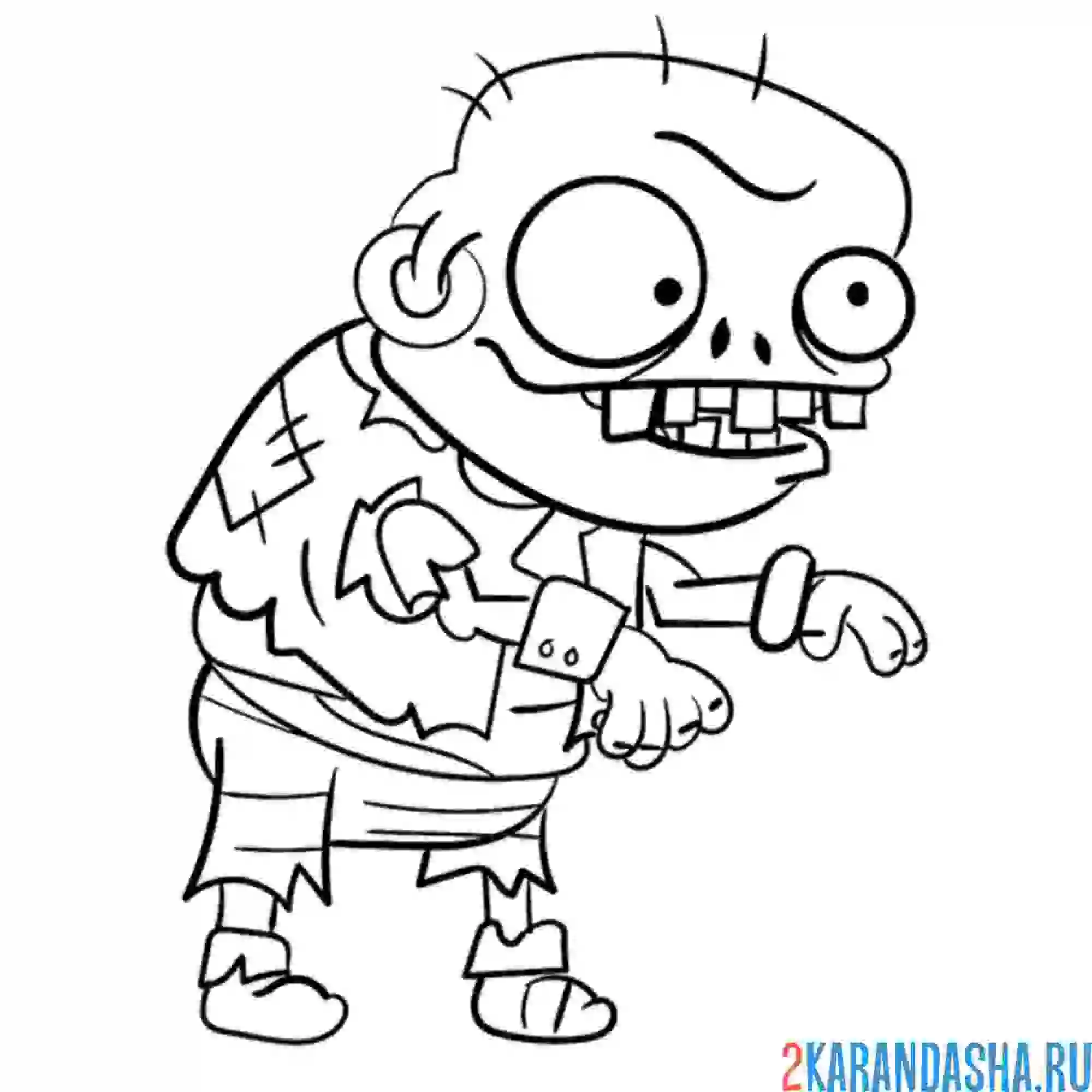 Раскраска зомби с серьгой в ухе