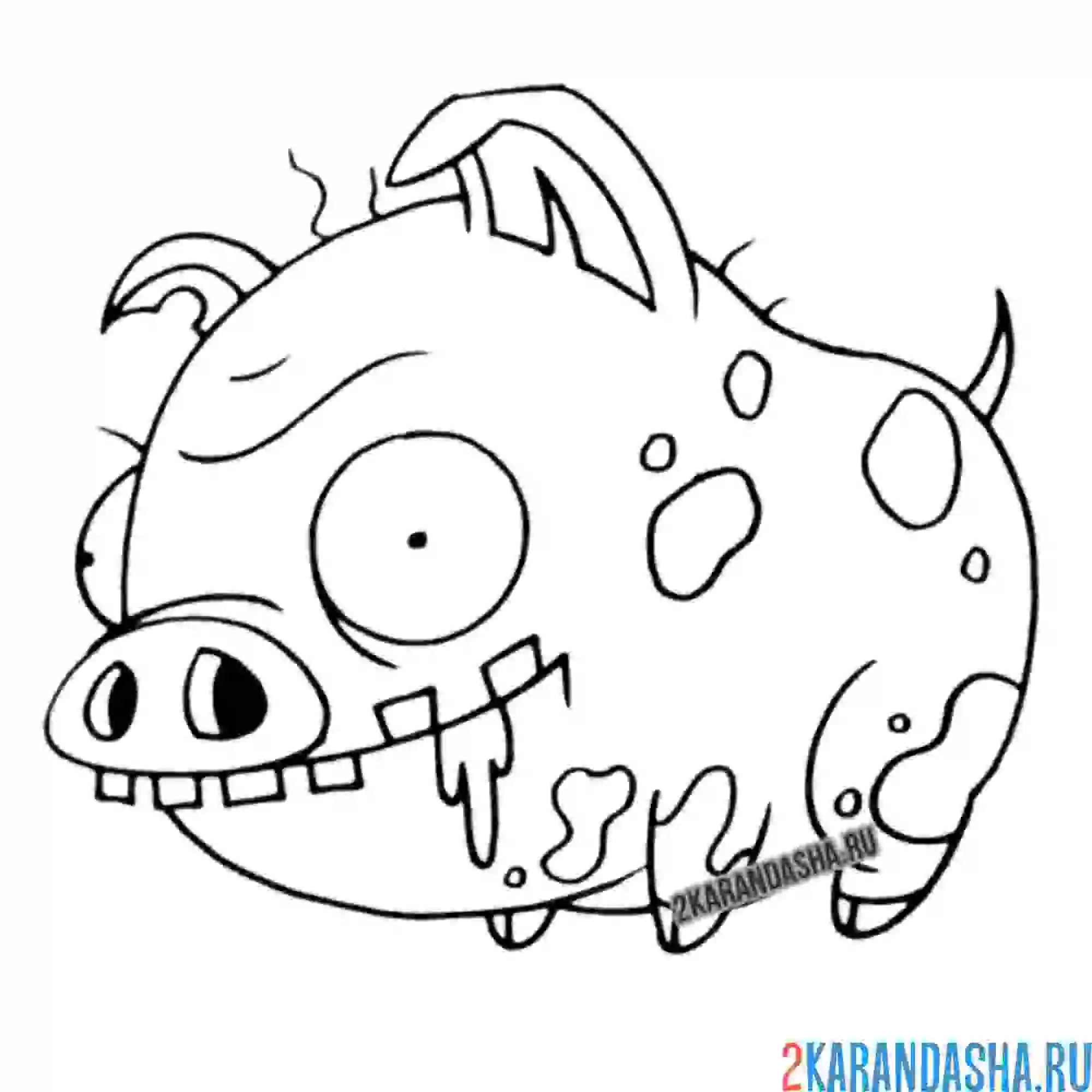 Раскраска зомби свинья