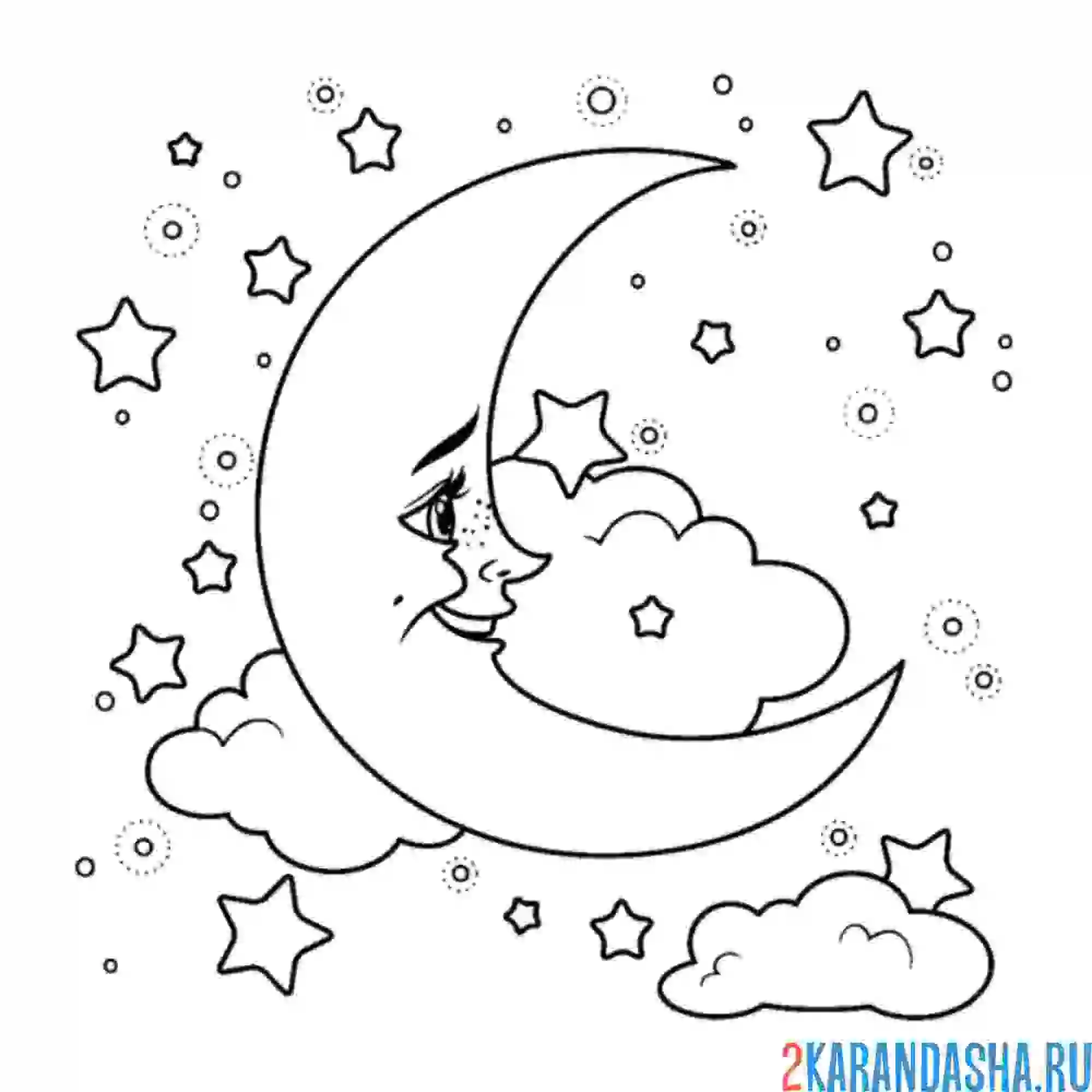 Раскраска звезды и красивая луна