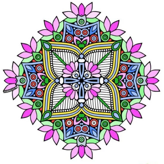 Цветной вариант раскраски мандала богатства