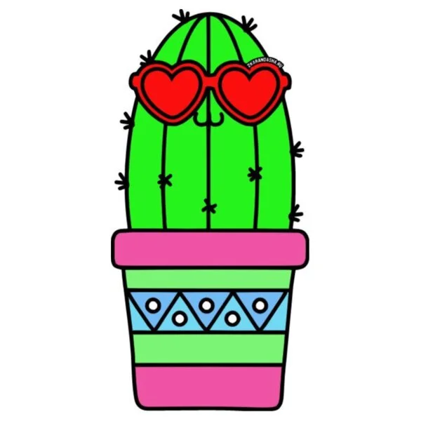 Цветной вариант раскраски кактус цветок в горшке