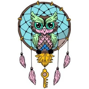 Цветной вариант раскраски ловец снов и птичка сова