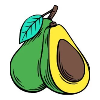 Цветной вариант раскраски сочное авокадо