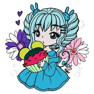 пример раскраски аниме девушка с кексом