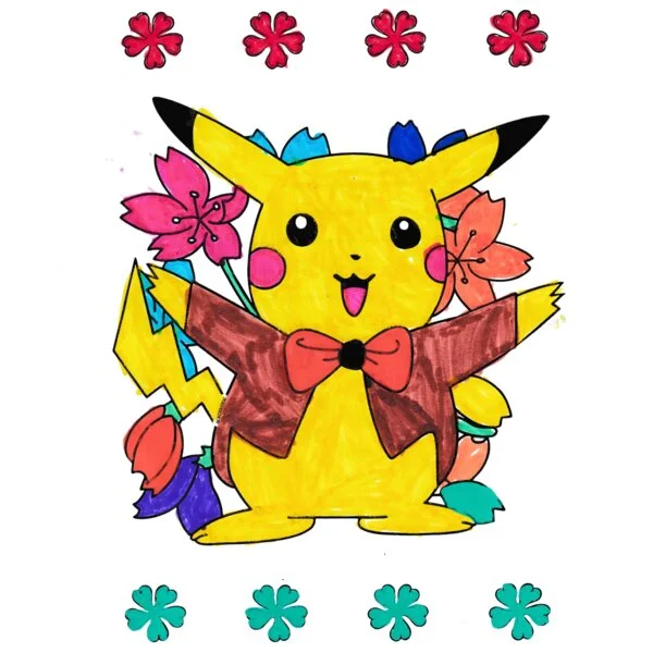 пример раскраски в цветах и костюме