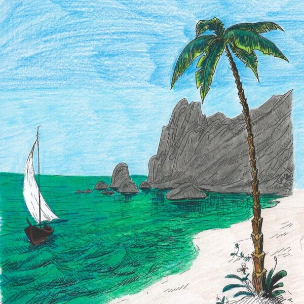 пример раскраски корабль на море