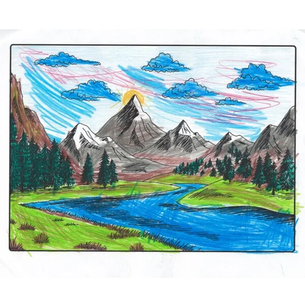 Цветной вариант раскраски горный хребет