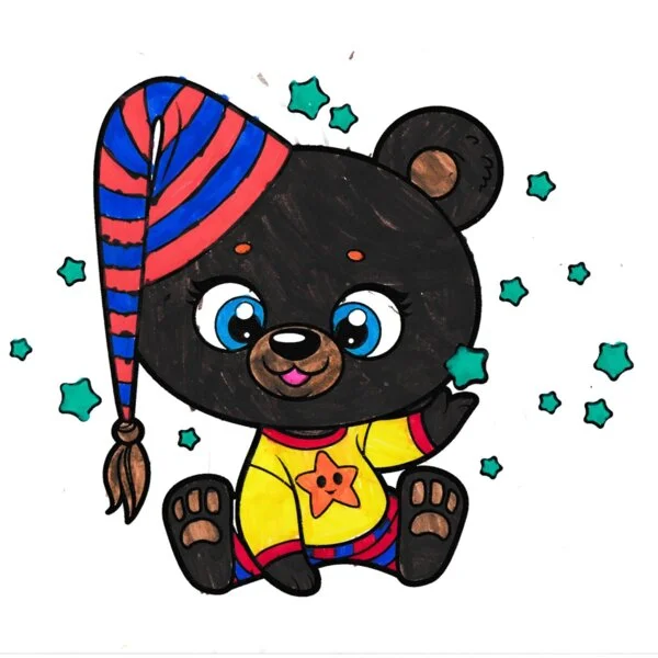 пример раскраски миша в пижаме