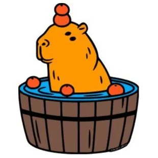 пример раскраски капибара в бочке с яблоками