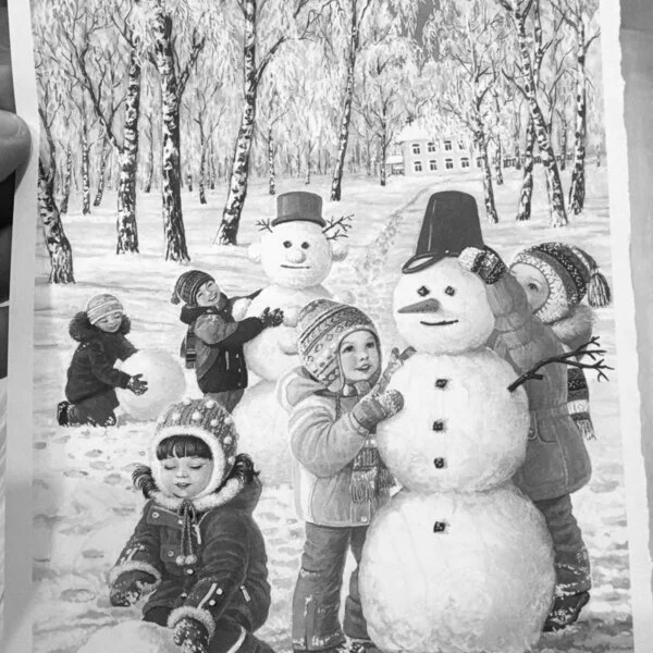 пример раскраски котик воришка и новогодняя елка