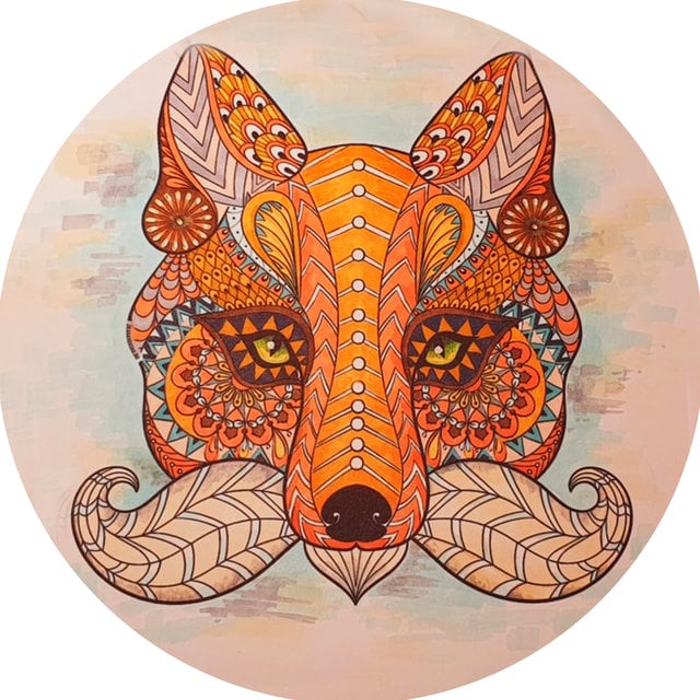 Цветной вариант раскраски лиса