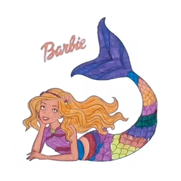 Цветной вариант раскраски барби красивая русалка с хвостом