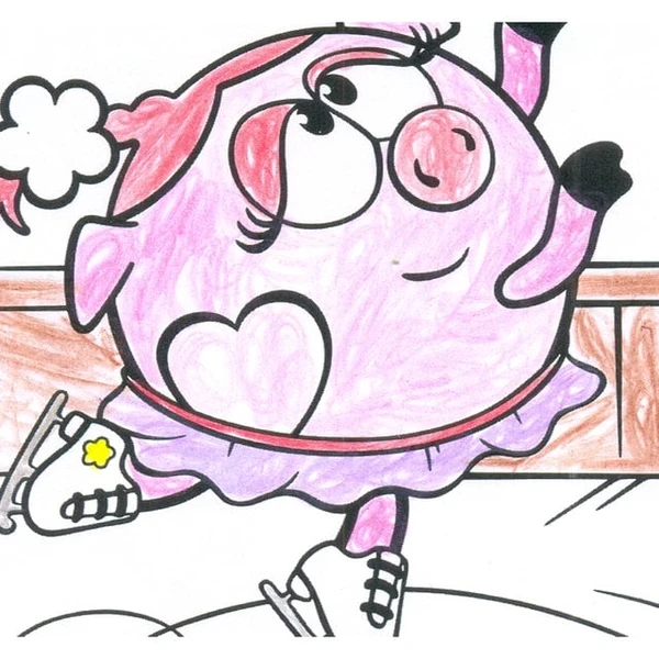 пример раскраски нюша катается на коньках | смешарики