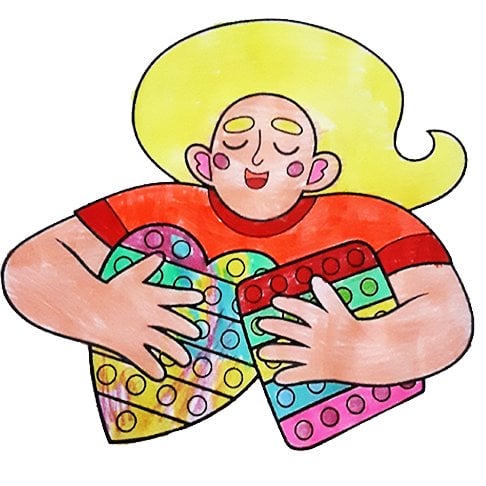 Цветной вариант раскраски я люблю поп-ит