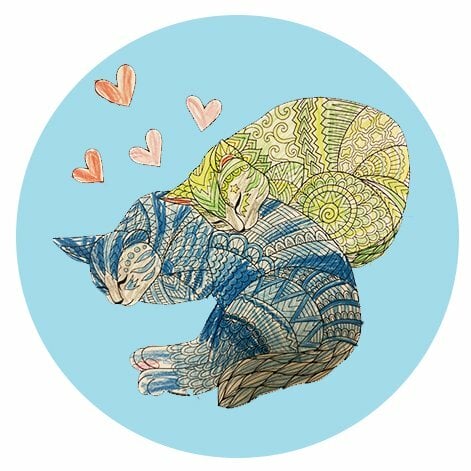 Цветной вариант раскраски кошки