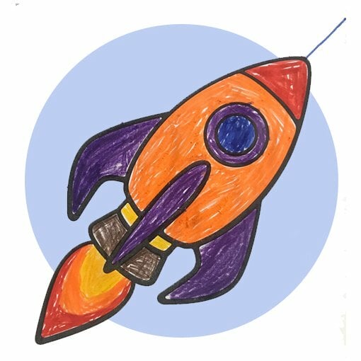 Цветной вариант раскраски ракета игрушечная