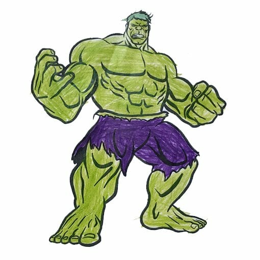 Цветной вариант раскраски зеленый халк