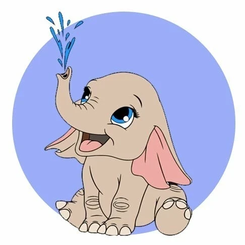 Цветной вариант раскраски милый слоненок