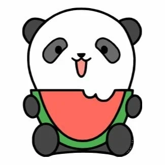 Цветной вариант раскраски панда ест арбуз