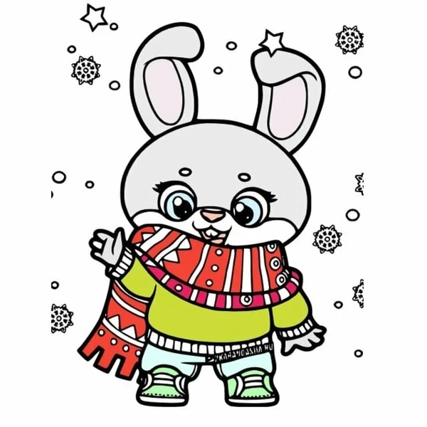 Цветной вариант раскраски новый год кролика