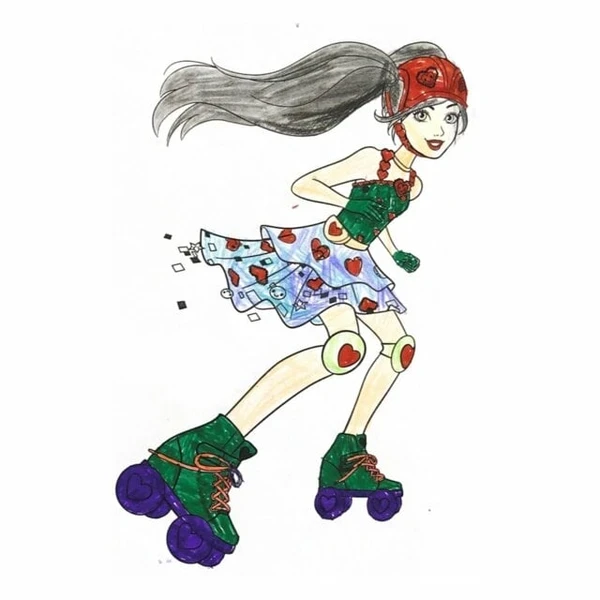 пример раскраски барби катается на роликах