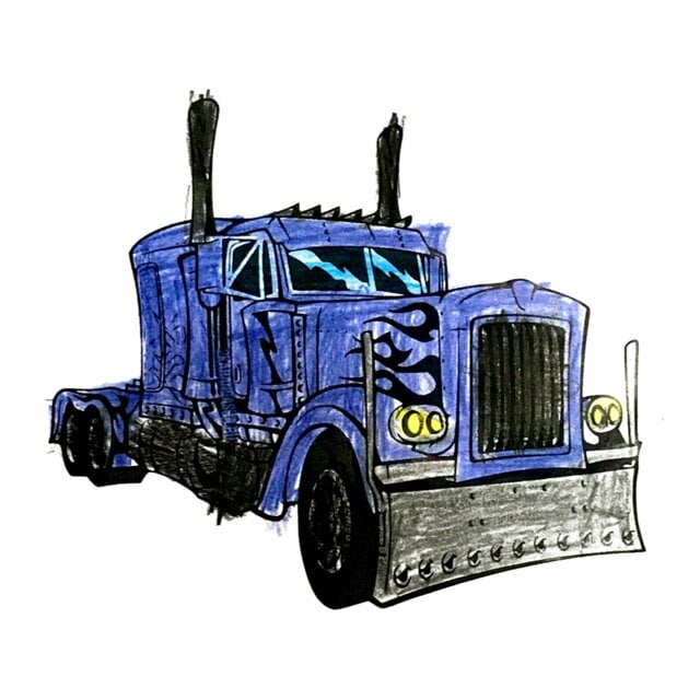 Цветной вариант раскраски авто грузовик оптимус прайм