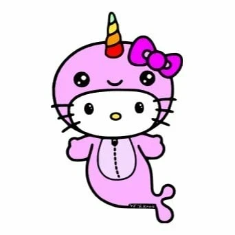 Цветной вариант раскраски хелло китти единорог-русалка