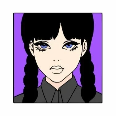 пример раскраски уэнздей аддамс с косичками