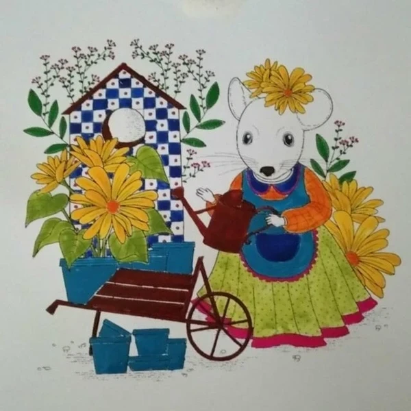 пример раскраски мышка и домик