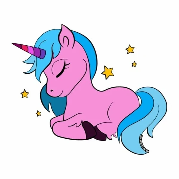 Цветной вариант раскраски красивый единорог спит