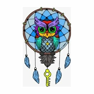 Цветной вариант раскраски ловец снов и птичка сова