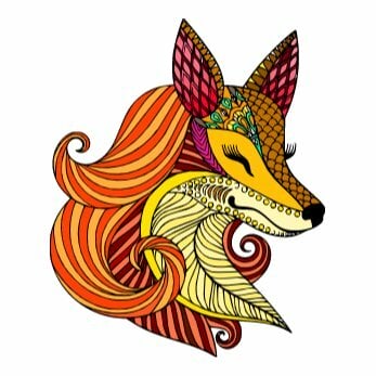 Цветной вариант раскраски хитрая улыбчивая лиса