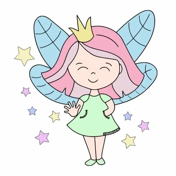 Цветной вариант раскраски маленькая фея принцесса