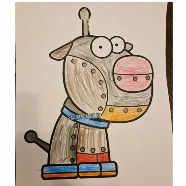 Цветной вариант раскраски робот пес (собака)