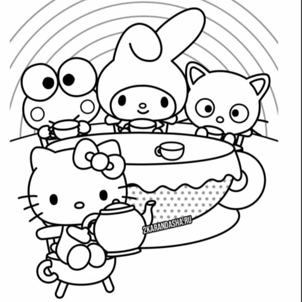 пример раскраски хелло китти и ее друзья