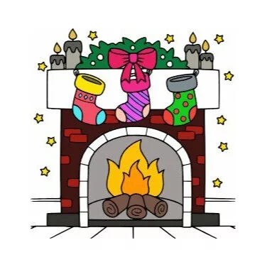 пример раскраски новогодний камин