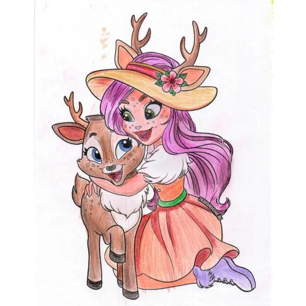 Цветной вариант раскраски данесса и олененок спринт энчантималс